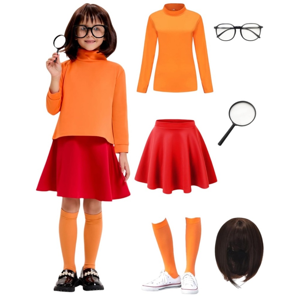 Kids Orange Top & Red Skirt Costume Set with Accessories